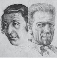 Zeichnung: Doppelporträt Lya und Hanns Kralik.
